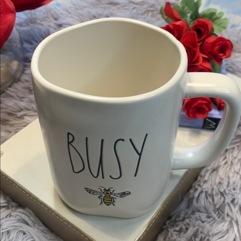 πΉRae Dunn Cream 'BUSY' Ceramic Mug with Yellow Bee Accent